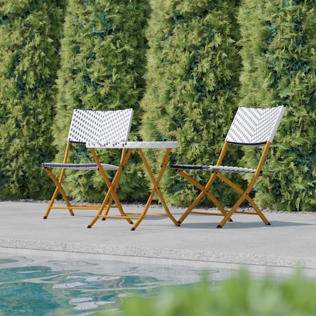 Flash Furniture 3PC Navy/White PE Rattan Folding Bistro Set FV-FWA085-NVY-WHT-GG